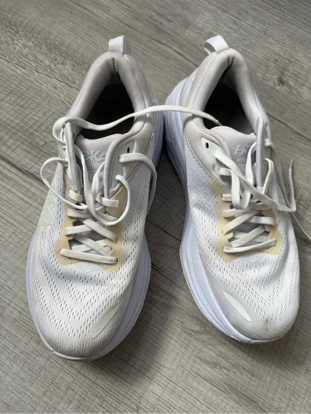 Hoka Women's White and Cream Athletic Running Shoes